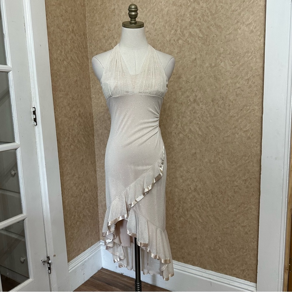 Y2K Taboo Asymmetrical Dress in Cream with Ruffle Detail